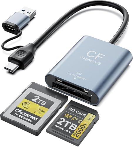 USB3.2 Gen2 10Gbit/s Lecteur de Carte CFexpress Type B et SD, 2 en 1 USB-C et USB-A Lecteur de Carte Mémoire CF Express Type B,CFexpress Type B & SD Card Reader pour Windows/Mac/Linux/Android