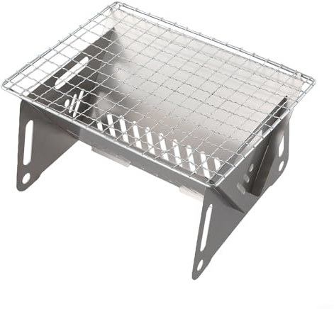 Qualoramall Réchaud de camping portable en acier inoxydable pliable pour barbecue, randonnée, pique-nique, bois de chauffage, cuisson au charbon de bois avec sac de rangement, argenté, 220 x 160 x 120