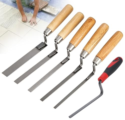 Nimblyne 6 Stück Fugenkelle Set, Breite 6 8 10 12 15 mm, Fugkellen Set aus Kohlenstoffstahl mit Holzgriff Klinge, Fugenkellen, Stoßfugenkelle Verfugen Ziegel und Klinkersteinen Dekorieren Gestalten