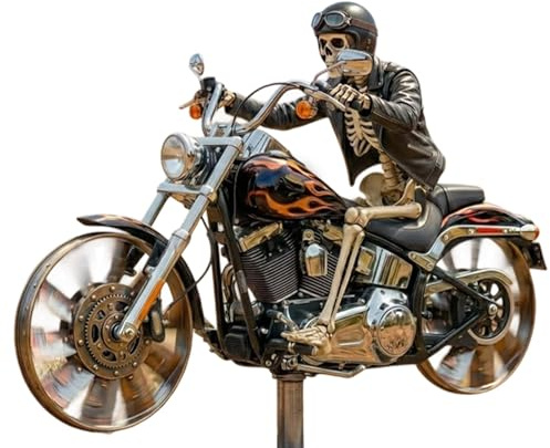 Skeleton Motorcycle Wind Spinner, Biker Skull Windmill Stake with Rotating Wheels for Patio Yard Garden, Unique Resin Outdoor Sculptures Ornament Gift for Friends Motorcycle Lovers