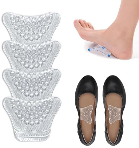 Fußgewölbestützen para mujeres con fascitis plantar, gel bio invisible antideslizante, forma de mariposa para zapatos de tacón, bailarinas y sandalias (2 pares, arco medio)