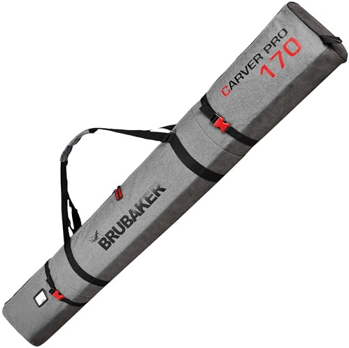 BRUBAKER 'Carver Performance' Padded Ski Bag for 1 Pair of Ski and 1 Pair of Poles Black/Grey 170 cm / 66 7/8