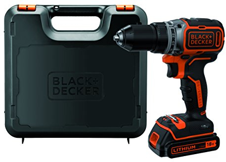 Black+Decker bürstenloser 2-Gang 18 V, 1.5 Ah Akku-Bohrschrauber, inkl. 400Ma Ladegerät, Doppelbit und Koffer, 1 Stück, BL186K