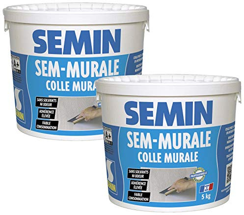 SEMIN Sem-Murale – Colle Toile de Verre & Revêtements Muraux Légers – Prête à l’Emploi – Forte Adhérence – Intérieur Murs & Plafonds – Sans Odeur – 2 Seau de 5 kg