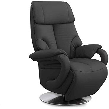 Cavadore Istanbul Sillón de cuero auténtico para ver la televisión, con función relax ajustable manualmente, unas medidas de 80 x 115 x 79 cm y en color negro