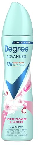 Degree Antiperspirant Deodorant Dry Spray White Flowers & Lychee 72-Hour Sweat & Odor Protection Deodorant Spray For Women With Body Heat Activated Technology 3.8 oz