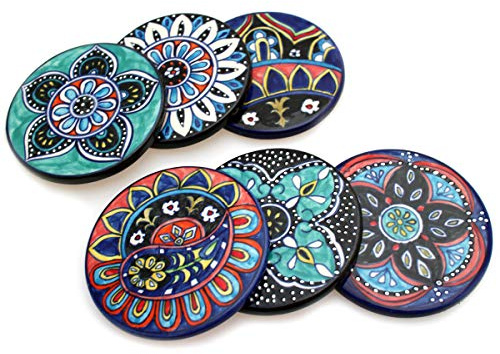 Gall&Zick Topfuntersetzer Rund Keramik Bunt Hitzebeständig (Marmara 10cm Set/3)