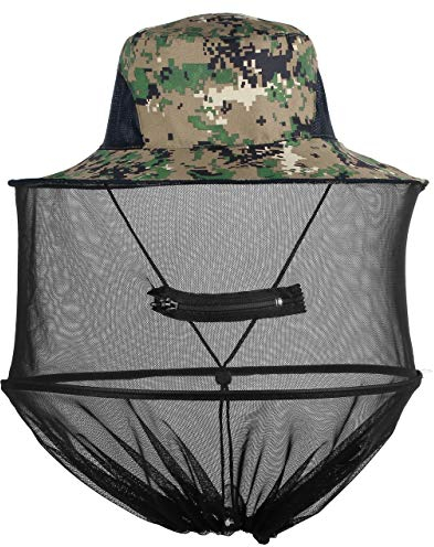 Mogokoyo Moskito Kopfnetz Hut Unisex Sonnenhut Fischerhut Dschungel Koft Schutz Bienenhut für Outdoor Gartenarbeit (Grüne Digitale Tarnung)