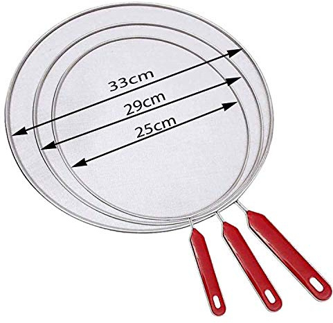 Splatter Screen Guard Stainless Steel, Splash Guard Grease Splatter Guard, Non-Stick Extra Fine Mesh Weave for Cooking & Frying Pans Pots Skillets, Silver (White, 25cm + 29cm + 33cm)