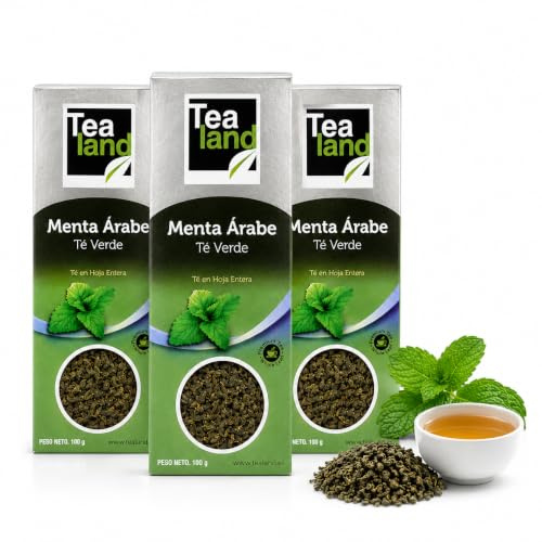 Tealand Té Verde con Menta Árabe en Hojas Sueltas | Pack 3 x 100 g | Té Moruno Marrakech a Granel | Infusión Refrescante y Aromática | Hasta 150 Tazas | Mezcla de Té Verde y Menta