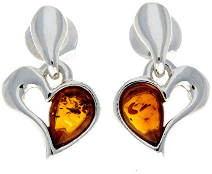 Klassiska äkta hjärtan päron baltisk bärnsten och 925 sterlingsilver örhängen GL154 e sterlingsilver, colore: Konjak, cod. GL154