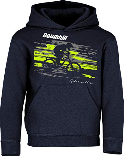 Baddery Felpa con Cappuccio per Bambini: Downhill Adrenaline - Felpa Sportiva con Cappuccio per Ragazzi e Ragazze - Maglione Outdoor Mountain Bike (Navy 128)