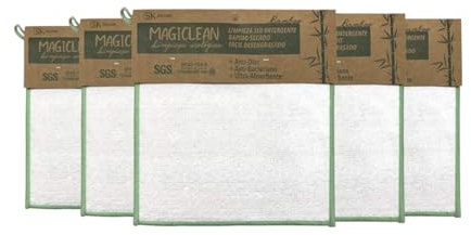 SLORTEK Confezione da 5 panni da cucina Magic Clean in fibra di bambù naturale - Panno da cucina riutilizzabile ed ecologico - facile risciacquo e asciugatura rapida - resistenti alle macchie e agli