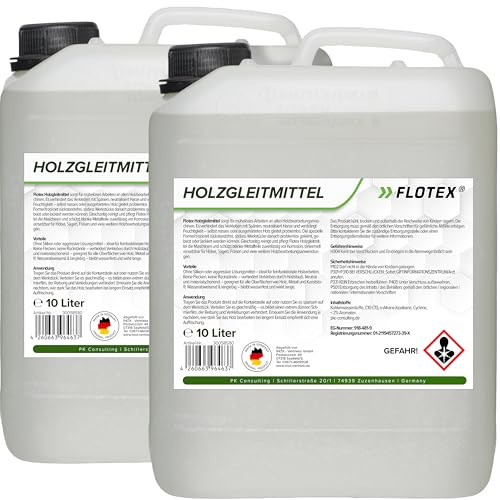 Flotex® Ergiebiges Holzgleitmittel [2x10 Liter] | Silikonfreies Holz Gleitmittel für Hobelmaschine, Frästische, Werkstattmöbel | Gleitmittel für Holzbearbeitung