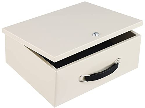 Dalmbox Fire Resistant Document Lock Box Safe with Key, Beige | Safe box protects documents, cash, valuables, fire-resistant interlayer, key-lock, 13.2x11x5.1, home, office, homeowners