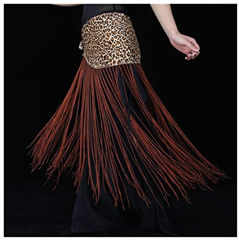 BANGHA Bauchtanz HüFttuch,Bauchtanz KostüM Damen 10 Farben Bauchtanz Praxis Kleidung Zubehör Dehnbar Langer Quaste Dreieck Gürtel Pailletten Bauchtanz Hüfte Schal (Color : Leopard, Size : One Size)