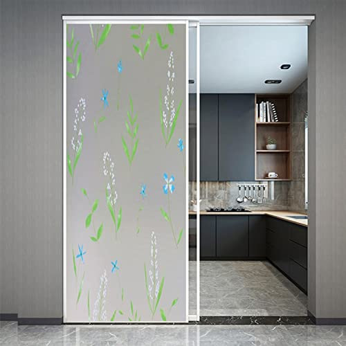 Fensterfolie Selbsthaftend Sichtschutz Glasfolie Wärmeisolierung Sonnenschutzfolie, Anti-UV Statische Fensterfolien für Zuhause und Büro weiße grüne Pflanze 45x200 cm