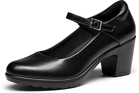 DREAM PAIRS Zapatos de Tacón Alto Clásicos Mujer Zapatillas con Tacón Ancho Zapatos de Salón PU Negro SDPU2231W-E Talla 39 (EUR)