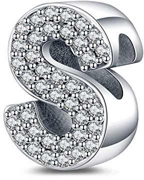 LaMenars Charms Alphabet A-Z Letter Dangle 925 Sterling Silver Buchstaben Initial Anhänger mit Zirkonia passt Europa Charm Armband Halskette, Geschenke für Frauen