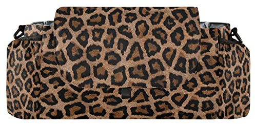 Borsa organizer per passeggino, motivo leopardato, universale, con 2 portabevande, cinghie regolabili, adatta per bottiglie, marrone, moderno