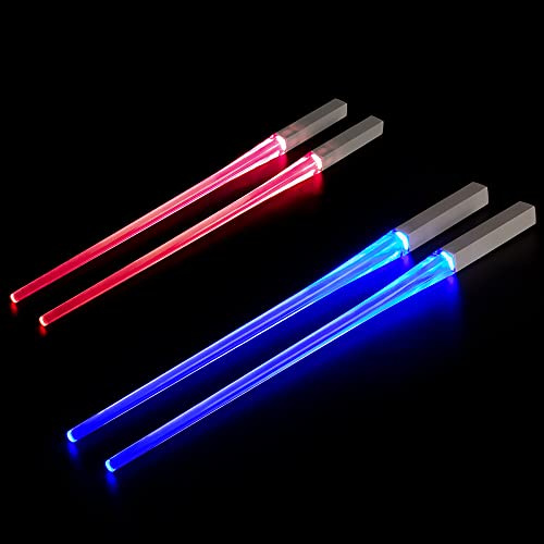 CJBIN Leuchtende Essstäbchen, 2 Paar LED Essstäbchen Leuchtende, Lichtschwert Chopstick, Leicht Tragbar, BPA Frei und Lebensmittelecht, Lightsaber Chopsticks für Küchen Dinnerparty Sushi Besteck