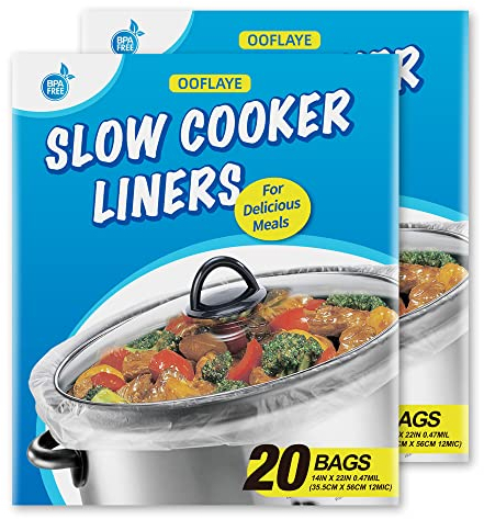 40 Counts Slow Cooker Liners and Cooking Bags, Extra Large Size Fits 6-10QT Pot, 14x 22, BPA Free, Suitable for Oval & Round Pot -2 Pack