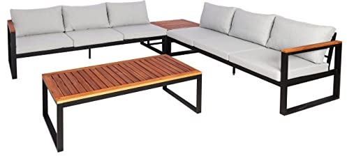 Mendler Garten-Garnitur HWC-L26, Gartenlounge Lounge-Set Sitzgruppe Sofa, Metall Akazie Holz MVG-Zertifiziert - hellgrau