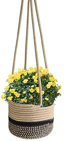 Muzrunq Cestino di fioriera sospesa Supporto pianta Intrecciata succulenta Cesto Appeso in Vaso Cesto di Cesto di Fiore sospeso per Decorazioni da Esterno Interno