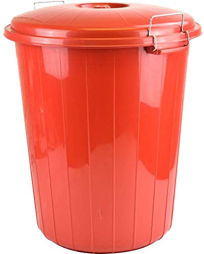 Sterling Ventures Large 50 Litres Heavy Duty Plastic Bin for Animal Food Storage Garden Waste Rubbish with Clip Locking Lid (Red 50L)