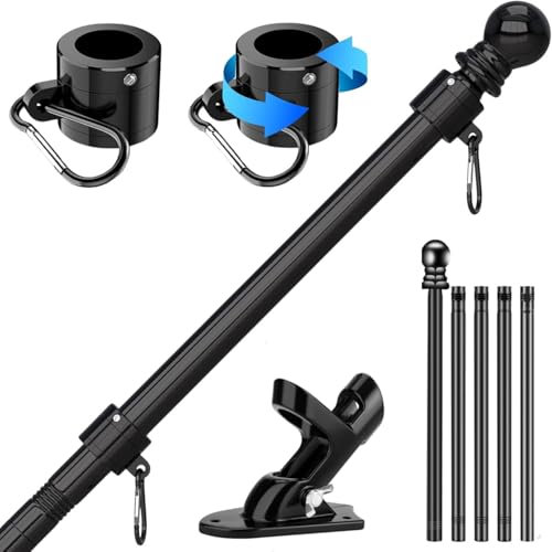 Nicoone Kit Asta Bandiera di Acciaio inox 1,8M,Set Pennone per Bandiera con con Supporto per Anelli Girevoli,Kit Asta Bandiera per Giardino di Casa, Residenziale o Commerciale,5 sezioni