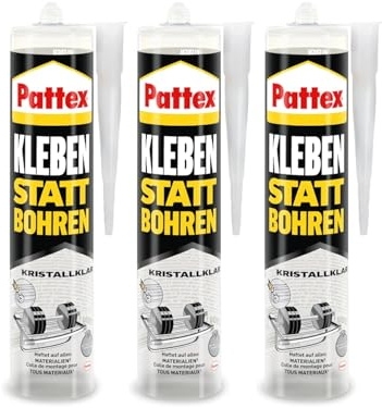 Pattex Kleben statt Bohren Kristallklar, Montagekleber für kristallklare Verklebungen, Baukleber für alle Materialien, Universalkleber für innen & außen, 3x290g