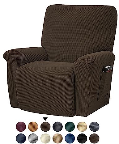 FANSU Stretchhusse für Relaxsessel Sesselbezug, 1 Sitzer Sesselschoner für Recliner Stuhl Sessel, Einfarbig Jacquard Stretch Sofabezug, Dick Elastisch Bezug für Fernsehsessel Liege (Braun)