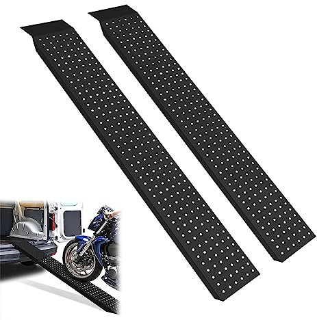 YRHome 2X Auffahrrampe 400 kg Verzinkter Stahl Verladeschiene Verladerampen rutschfest Laderampe Anhängerrampe für Motorrad Anhänger Wohnwagen Rasenmäher Rasentraktor 135cm, Schwarz