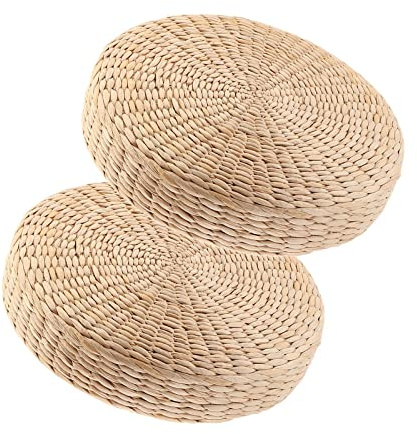 F Fityle 2x Tatami Redondo Tejido de Paja Cojín Taburete de Suelo Estera de Asiento de Meditación, Los 40x40cm