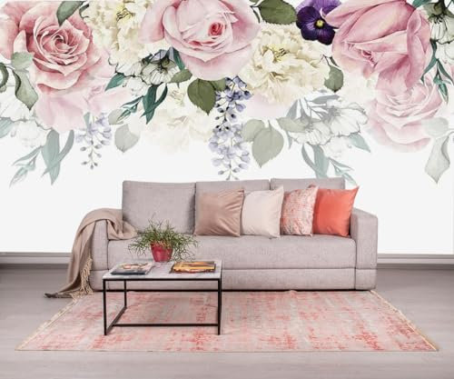 Papier Peint Panoramique 3D Soie, 250 X 175 cm Roses Roses - Papier Peint Panoramique Fleur Plantes Grandes Murales Poster pour Salon, Adulte Chambre d'enfants, Étude Décoration