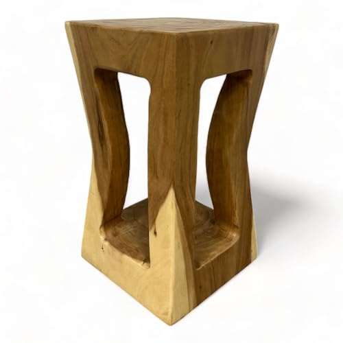 FaHome Taburete de madera torneado de madera de samán, mesa auxiliar natural, muebles para flores, taburete macizo, único, mesa auxiliar