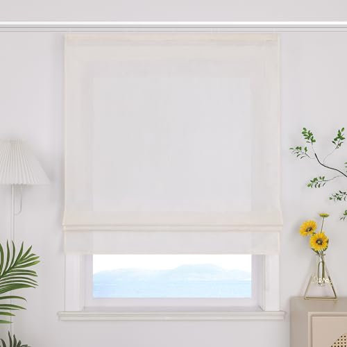 ESLIR Raffrollo mit Klettband Uni Gardinen Küche Blickdicht Raffgardinen Wohnzimmer Bändchenrollo mit Klettschiene Beige BxH 80x140cm 1 Stück