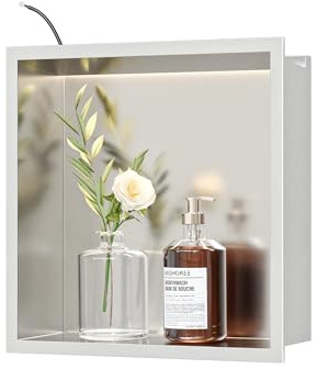 Neohomee Wall Niche Shower Stainless Steel with LED Light, Embedded Shower Niche Single Shelf Storage for Bathroom, 30 x 30 cm