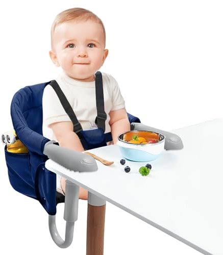 JOIEYOU Sitzerhöhung Stuhl für Kinder, tragbarer und verstellbarer Boostersitze Kindersitz für 2-8cm Dicke Tische, Tischsitz mit Sicherheitsgurt Abnehmbarem bis 15 kg - Blau