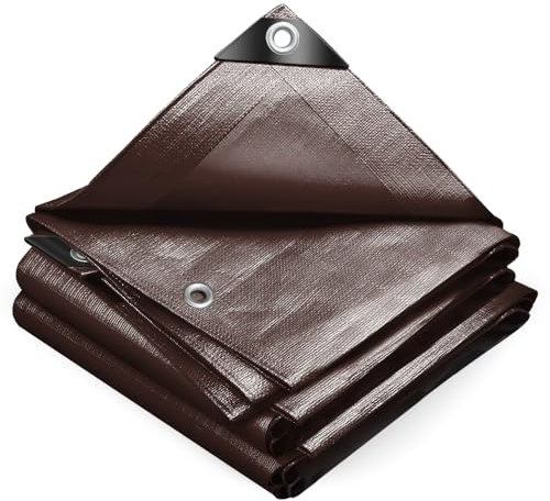 VOUNOT 4x8m Waterproof Tarpaulin Ultra Heavy Duty 240 g/m² Tarp Large Ground Camping Sheet with Aluminum Eyelets for Outdoor Furniture Caravan Car Cover, Brown