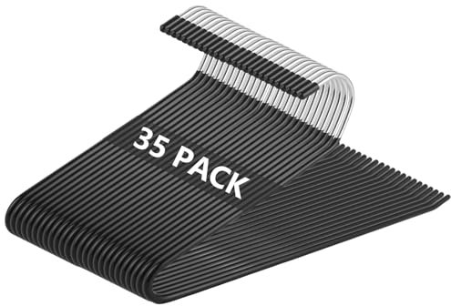 VIDETOL 35 Pièces Cintres Pantalon, 35 x 15 cm Porte Pantalon, Cintres Porte-Pantalons Anti Glisse, Noir Porte Pantalon Coulissant pour Jeans, Serviettes, Pantalons en Tissu