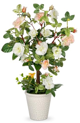 Briful 37CM Künstliche Kamelie Sasanqua Kunstblumen Wie Echt im Topf Weiße Dekoblumen für Wohnzimmer Küche Badzimmer Dekoration
