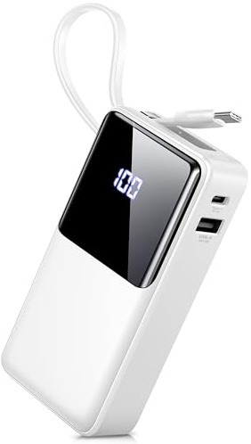 Power Bank 10000mAh, Batería Externa Carga Rapida 5V/3A Bateria Portatil Cable Integrado con Entrada y Salida USB C de Alta Velocidad,Patalla LED para iPhone, Android, Galaxy, Tabletas y más movil