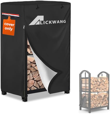 Alickwang 17 Inch Firewood Rack Cover,Heavy Duty 600D Waterproof Outdoor Firewood Storage Rack Cover,Wood Rack Cover for 2-Tiers Small Log Holders for Firewood.(14 D x 17 W x 30 H,Cover Only)