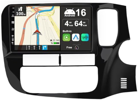 BXLIYER Android 16 IPS Car Stereo For Mitsubishi Outlander (2012-2018) - Wireless Carplay + Android Auto - 4G+64G - Rear Camera - 9 Inch 2 Din - Steering Wheel Dual Band WiFi DAB Fast-boot Bluetooth