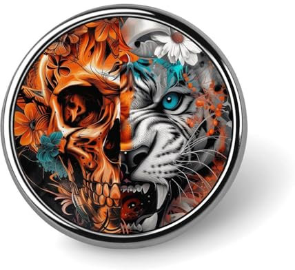 Runde Brosche mit Tiger- und Totenkopf-Motiv, Anstecknadel, Krawattennadel für Damen und Herren, Büroangestellte, Lehrer, Dekoration