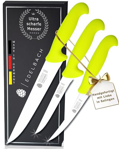 Edelbach Solingen Küchenmesser Set | 3x Profi Fleischmesser | Ultrascharf Messerset Made in Germany | Kochmesser, Filetiermesser, Ausbeinmesser, Messer, Küchenmesser, Metzgermesser