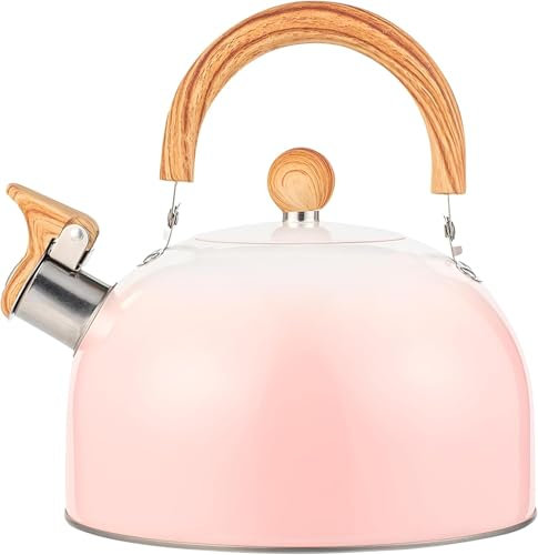 Bollitore da tè, bollitore per acqua a fischio, con manico ergonomico pieghevole al tatto, in acciaio inox per uso alimentare, teiera da campeggio per piano cottura (rosa)