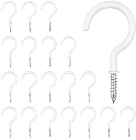 TAOBWN 20 Pack Carbon Steel Screw-In Hooks with White Vinyl Coating for Hanging Plants, Lights, Kitchen Utensils, Indoor and Outdoor Use