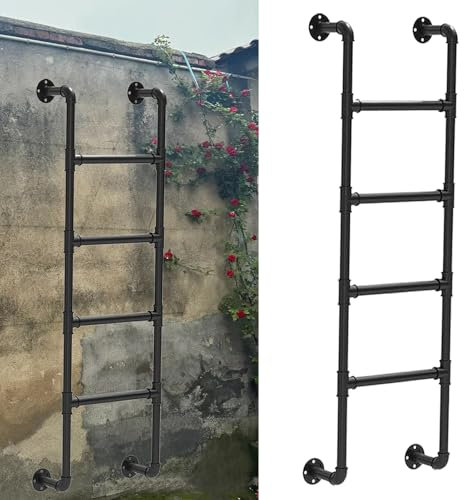 100–300cm Kellerfensterbrunnen-Ausstiegsleiter, Schwarze Schmiedeeisen-Industrierohr-Trittleiter, belastbar 330 Pfund, Hochbett-Etagenbett-Leiter, Treppe für Dachgeschoss-Wohnheim(185cm/73in)